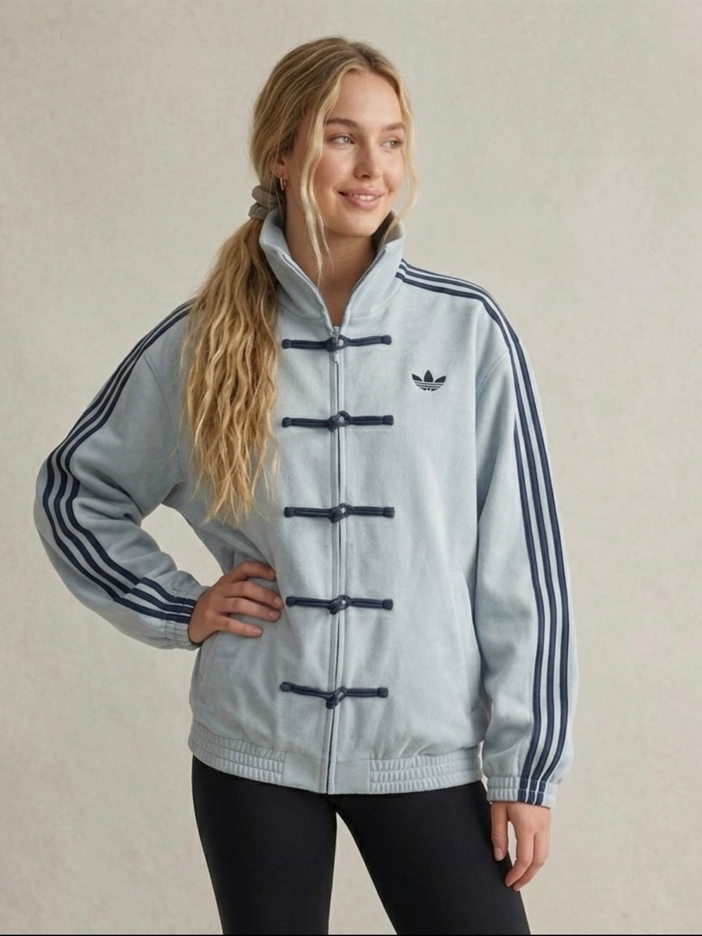 adidas Light Blue Bomber Jacket with Navy 3-Stripes